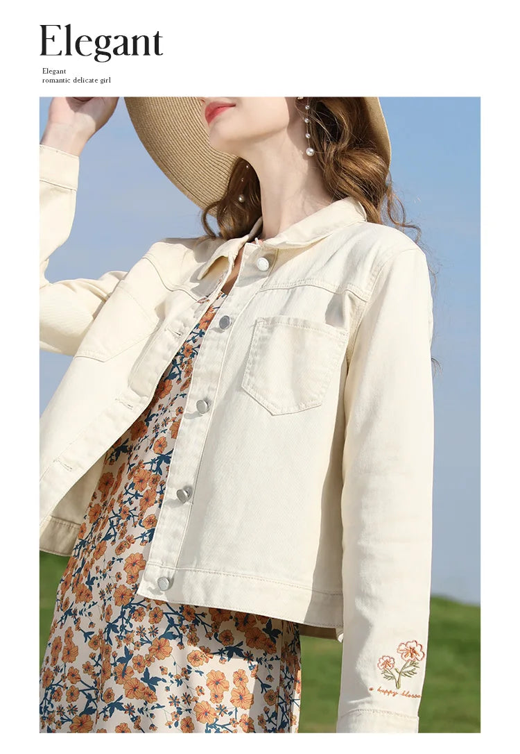 I BELIEVE YOU Denim Jackets for Woman French Embroidery Women's Coat 2023 Spring Casual 100% Cotton Female Clothes 2231184874