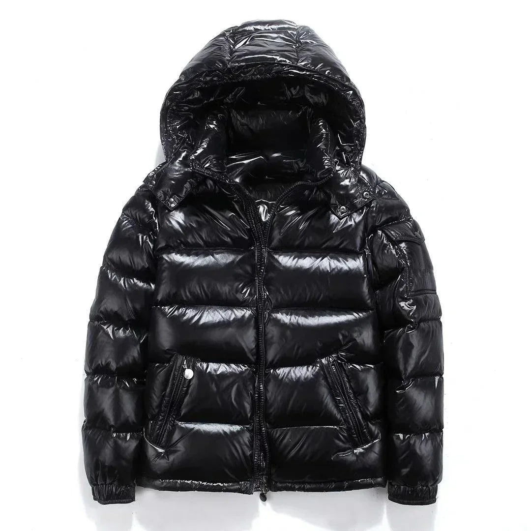 New Glossy Down Jackets Hooded Women Thickened Warm-Keeping Cold-Proof Long Sleeve Cardigan Jacket Men Jackets Short Winter