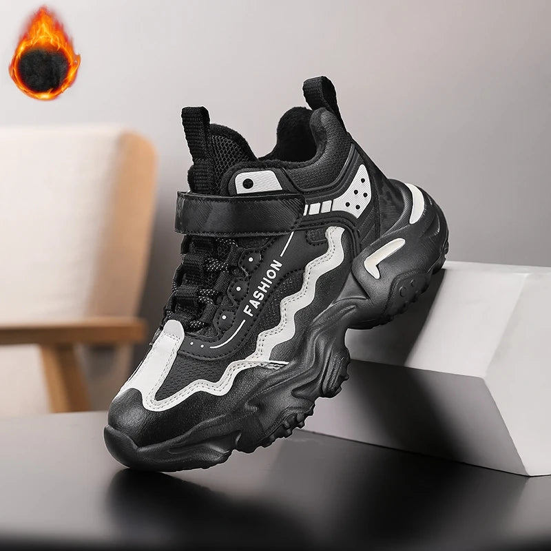 Kids Casual Shoes Winter Boys Leather 5-15y Children Tennis Fashion Sneakers Toddlers Fur Outdoor Footwear Size 29-39