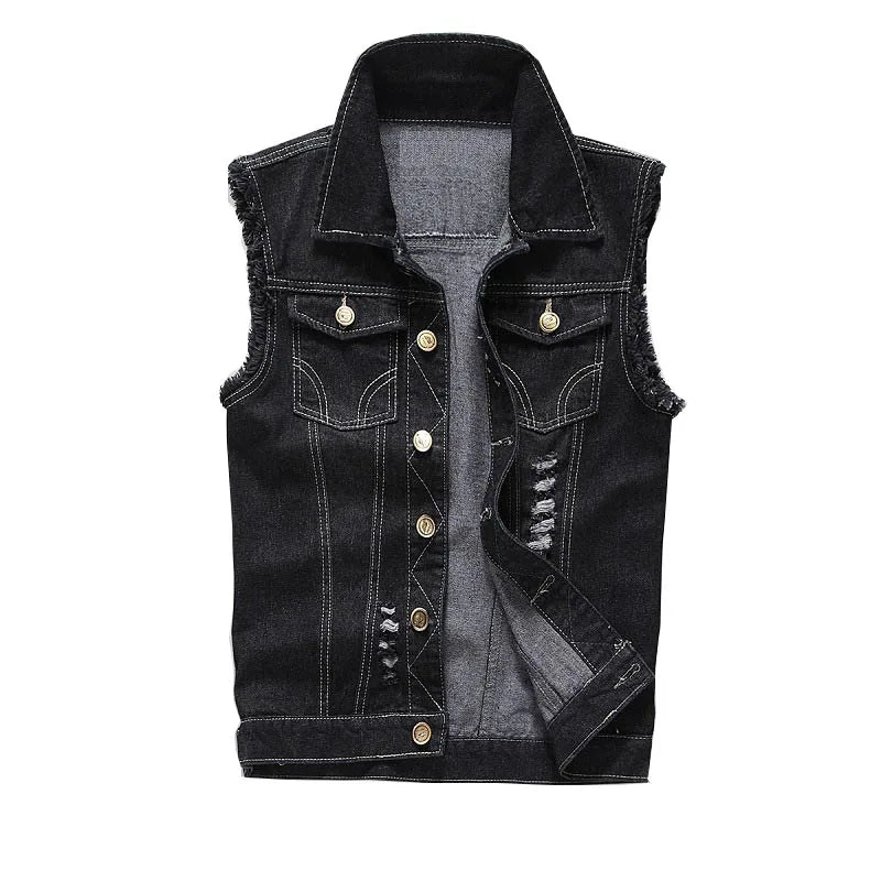 Hip Hop Jeans Coat Men Jackets for Short Sleeve Ripped Blue Jean Jackets Man 2025 Men's Denim Vest Mens Denim Shirt Husband Male