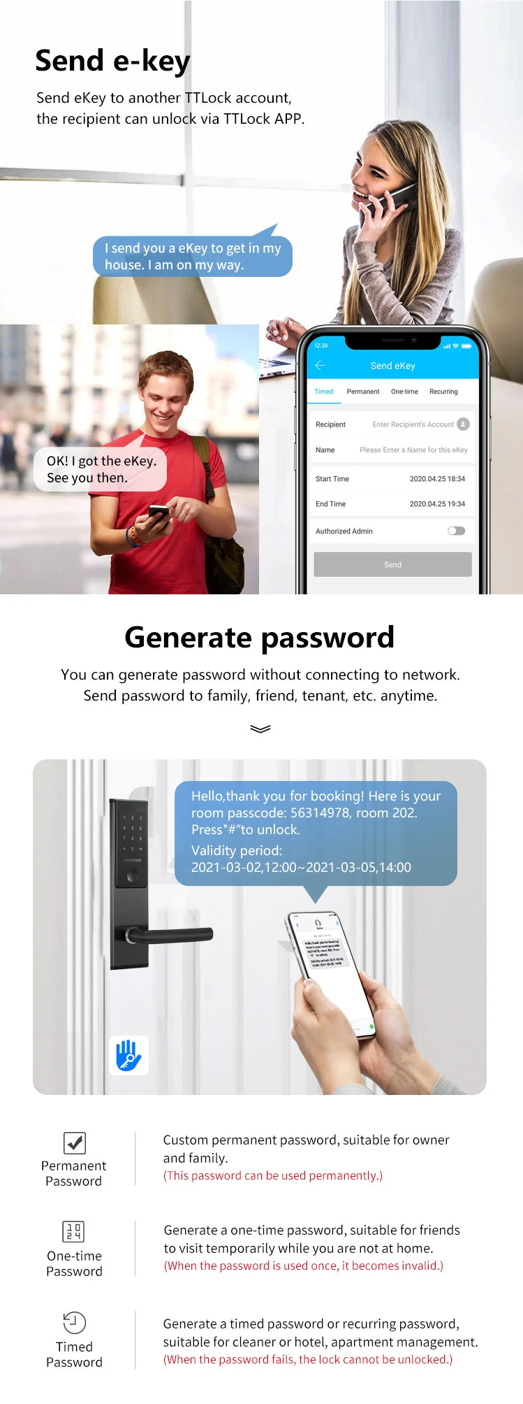 Stainless Steel Smart Door Lock TTlock Wireless Digital Electronic Lock Smart Home Wooden Door Lock