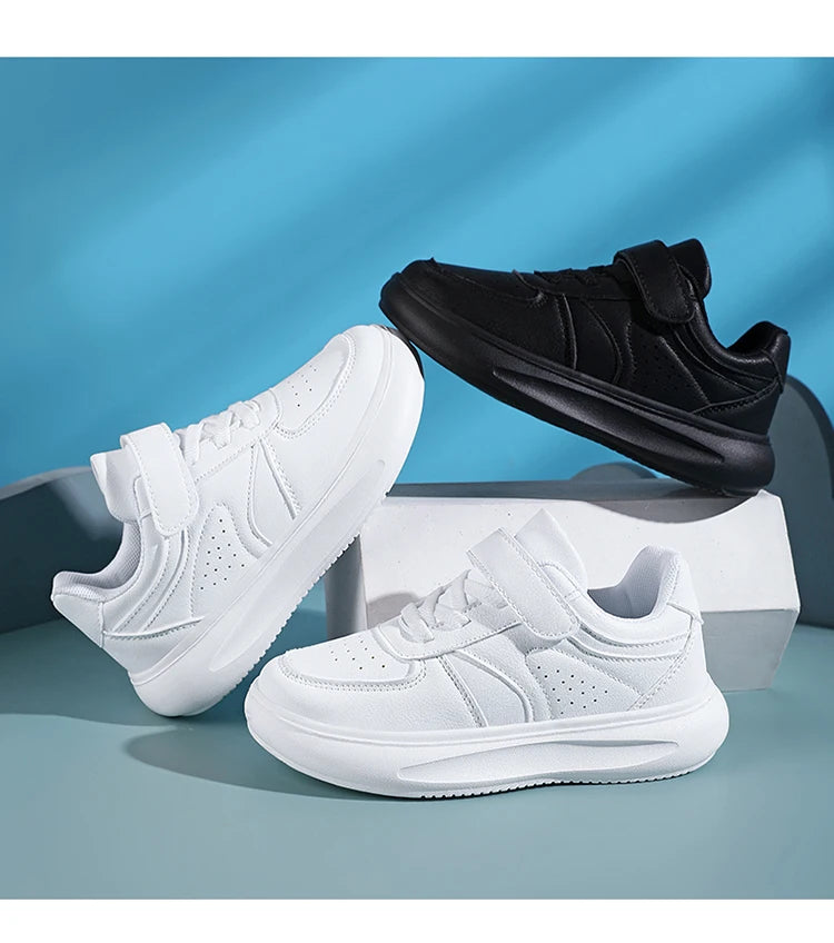 7-13 Boys Shoes Sneakers Fashion Leather Children Comfortable Black White Shoes for Kids Girls School Walking Footwear Non Slip