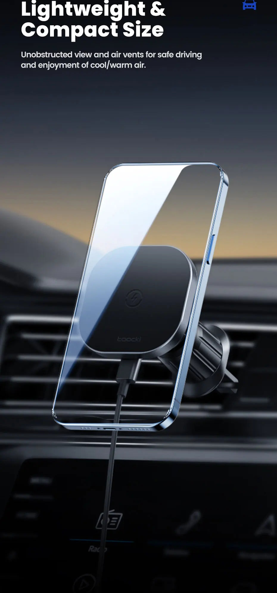 Toocki Magnetic Car Wireless Charger Car Phone Holder Air Outlet 15W Fast Charging Charger in Car For iPhone 15 14 13 12 Pro Max