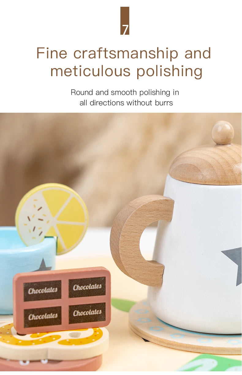 Wooden Kitchen Play Toys Kitchen Simulation Tea Set Afternoon Tea Activity Games Pretend Play Kitchen Accessories Toy for Kids