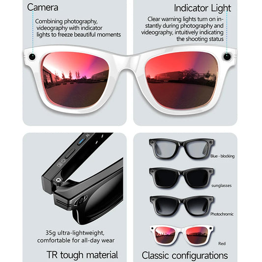 2025 New Smart Glasses With Red Coated Lenses W610 800W HD Camera 32GB Photo Video Shooting AI Translation Recognition Glasses
