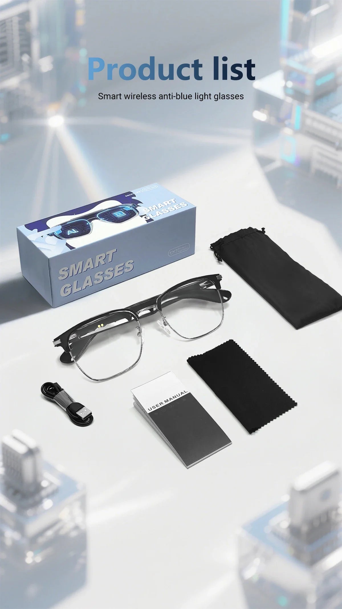 GT-33 smart glasses anti-blue light glassesTranslation Sunglasses Voice Remote Control Music Eyewear Waterproof Eyeglasses