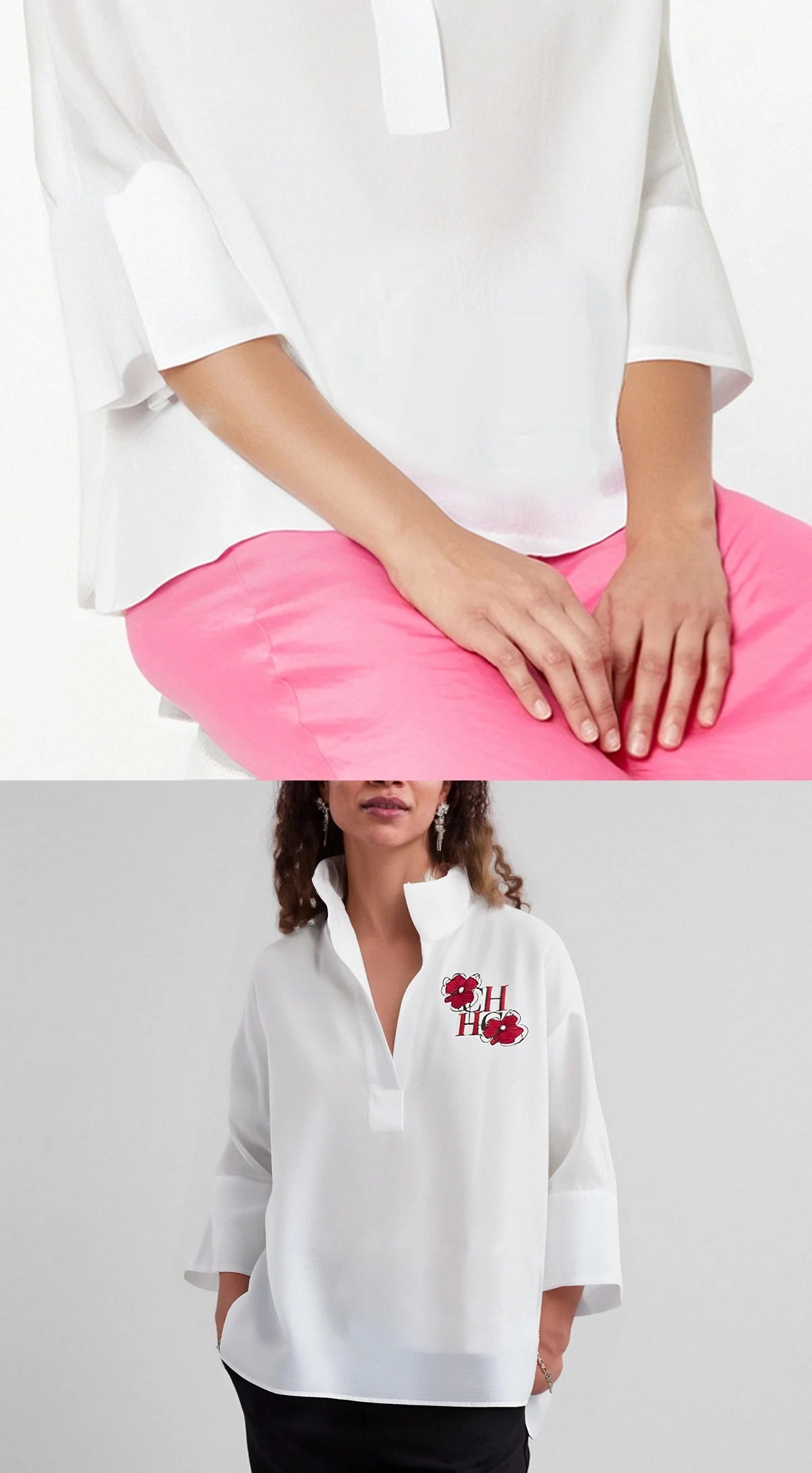 CHCH Women's T-shirt 2025 New White Cotton Top 3/4 Sleeves Simple