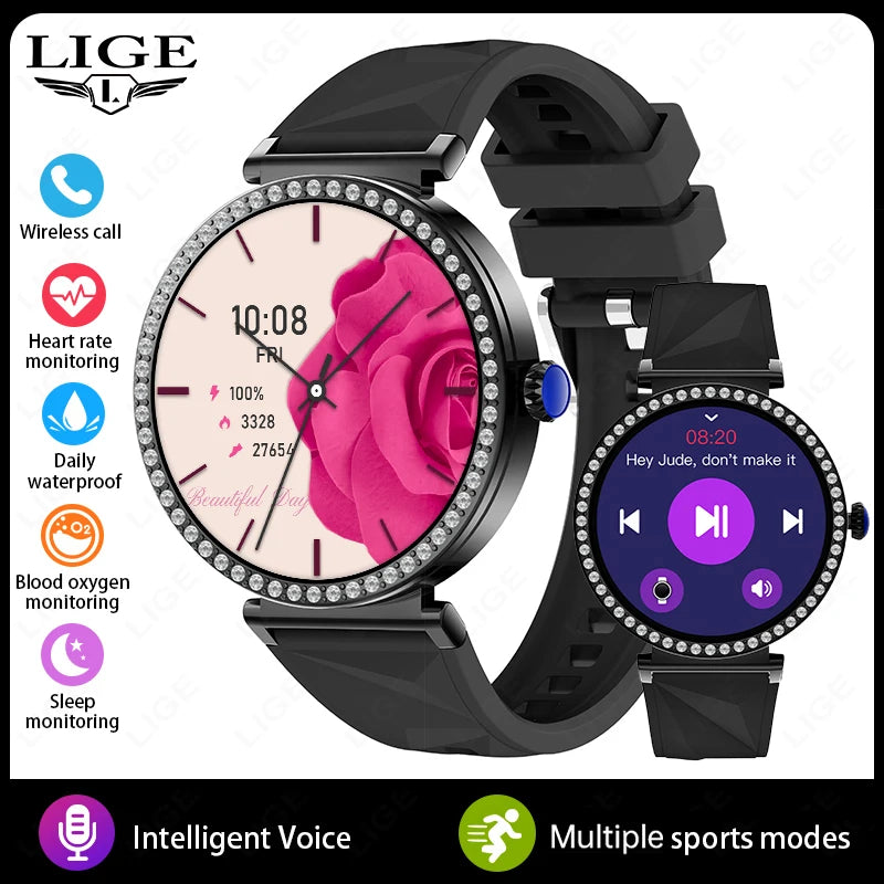 New Luxury Diamond Smart Watch Women Bluetooth Call Smartwatch Heart Rate Health Monitor Smartwatches Waterproof Bracelet Ladies