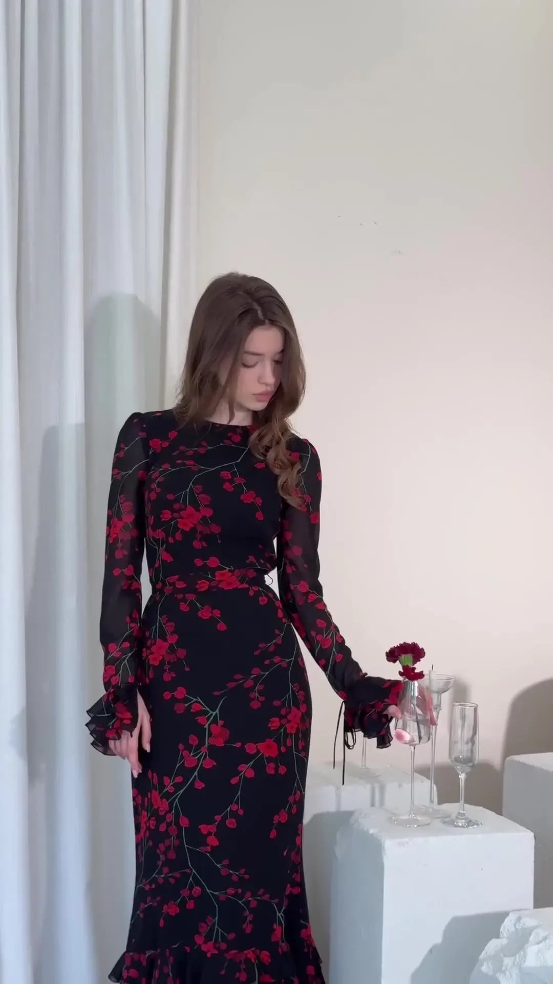 Women's Evening Dresses Summer New Printed French Floral Slim-fitting Retro White Dress for Women