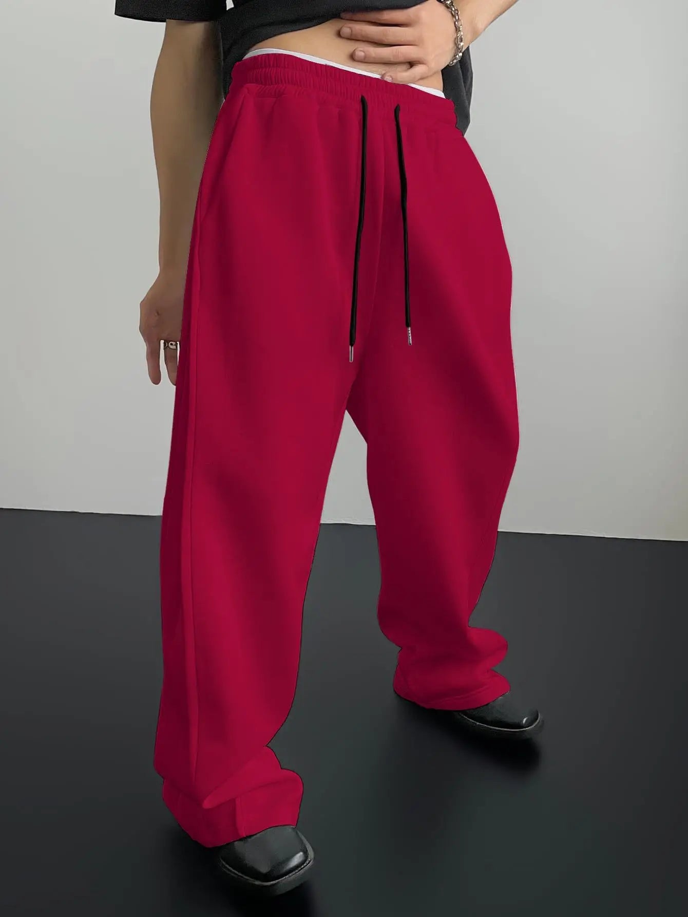 European and American men's waist trousers waist drawstring straight wide-leg loose trousers sports trousers pocket men pants