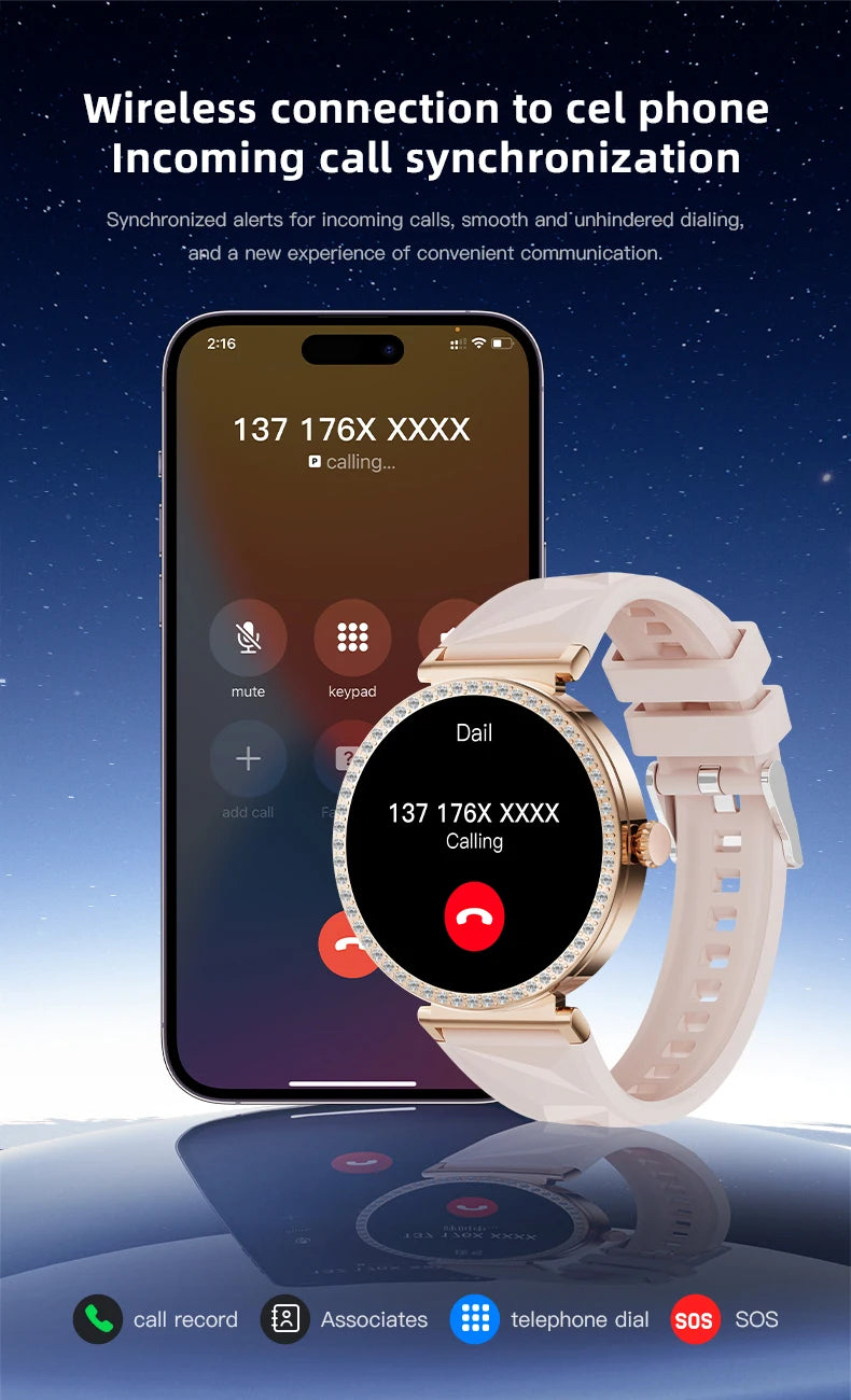 New Luxury Diamond Smart Watch Women Bluetooth Call Smartwatch Heart Rate Health Monitor Smartwatches Waterproof Bracelet Ladies