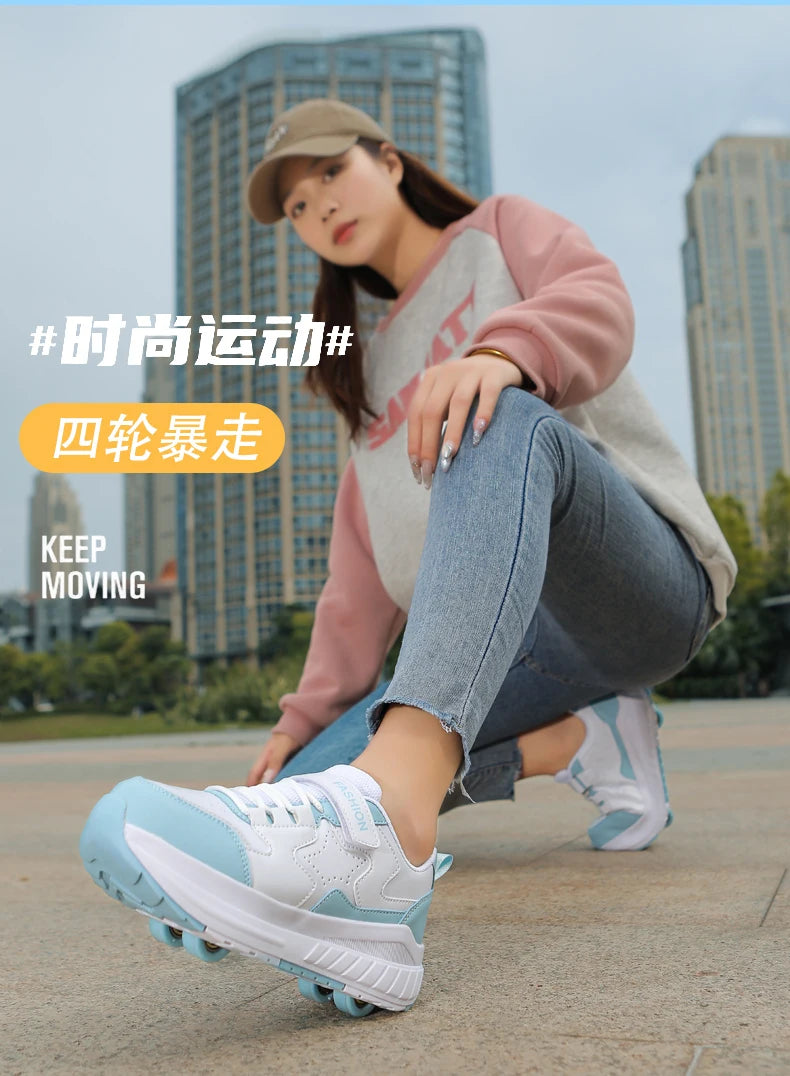 Kids Roller Skate Shoes Fashion Casual Sports Children 4-Wheels Sneakers for Boys and Girls Gift Nice Footwear