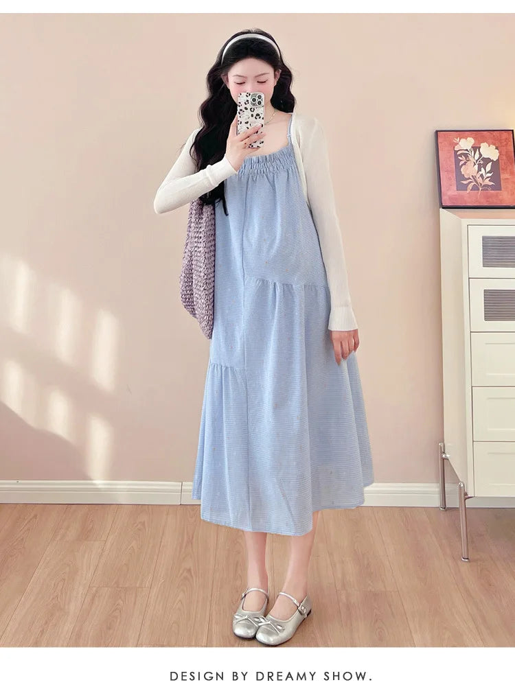 Pregnant Women's Dress 2025 Summer New Style Temperament Small Fresh Age Reducing Polka Dot Long Skirt