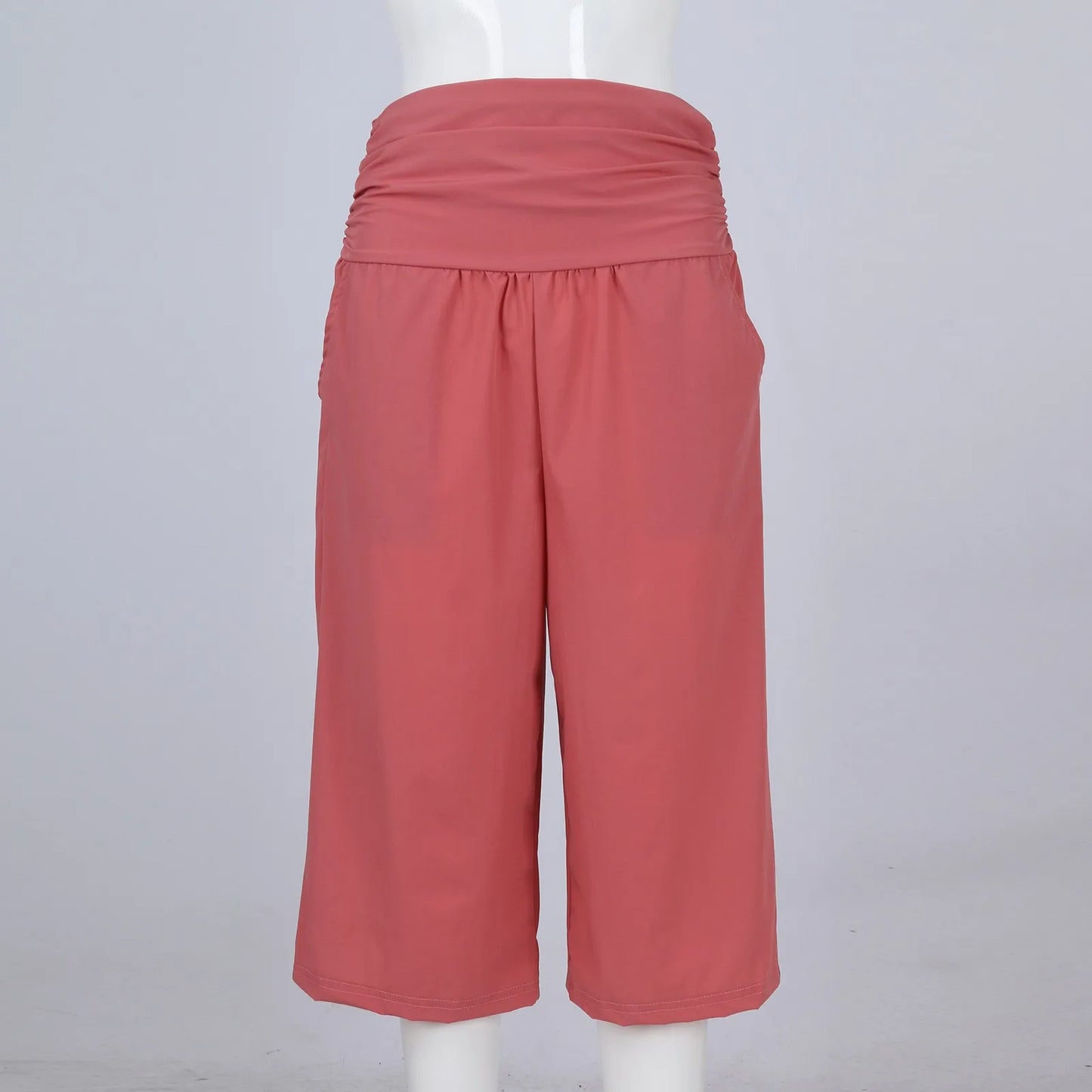 women pants summer loose cropped pants High Waist Solid Color Casual Trousers Pants With Pockets cozy breathable pantalon femme