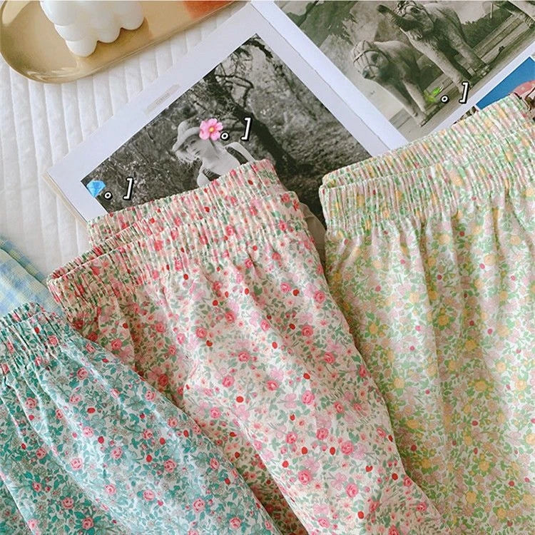 Women's High Waist Summer Shorts Floral Print Lounge Pants Loose Wide Leg Comfy Stretchy Elastic Waist Casual Athletic Home Slee