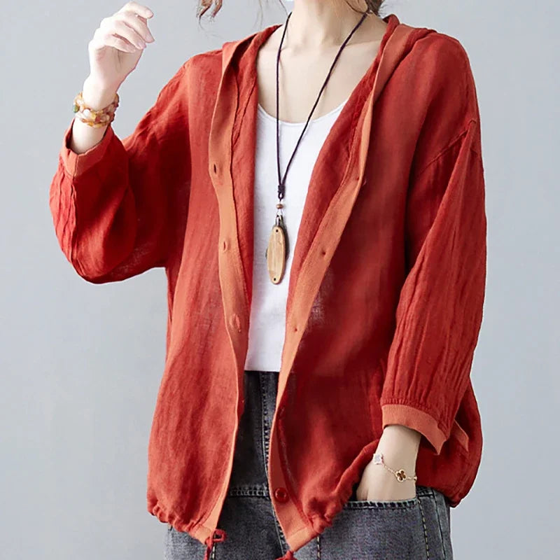 Women Summer Loose Hooded Sunscreen Casual Thin Jackets New Arrival Simple Style Solid Color Female Long Sleeve Hooded Coats