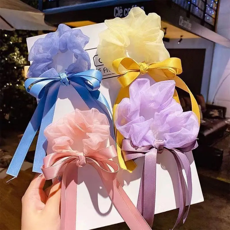 Children's Bow Hair Band Sweet Hair Rope French Large Intestine Ring Solid Color Headband Headwear Girls Kids Hair Accessories