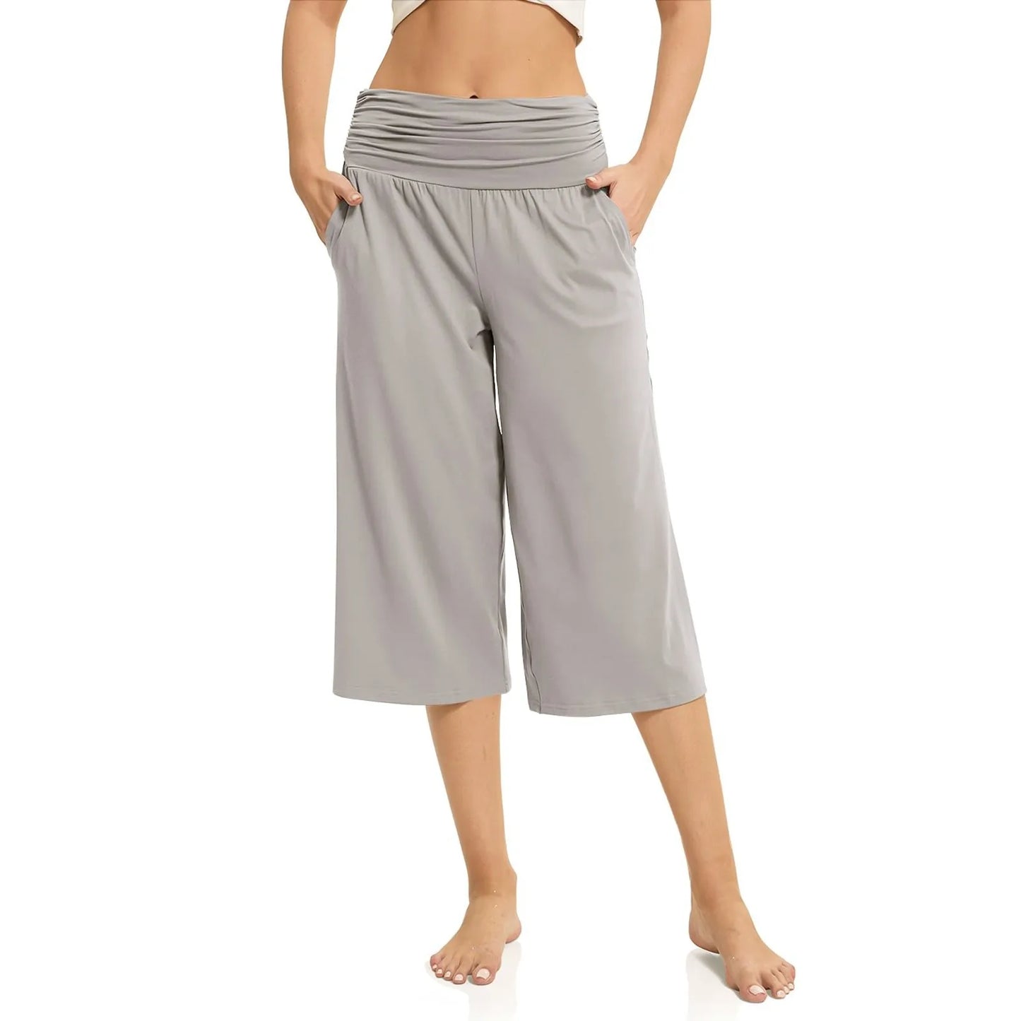 women pants summer loose cropped pants High Waist Solid Color Casual Trousers Pants With Pockets cozy breathable pantalon femme