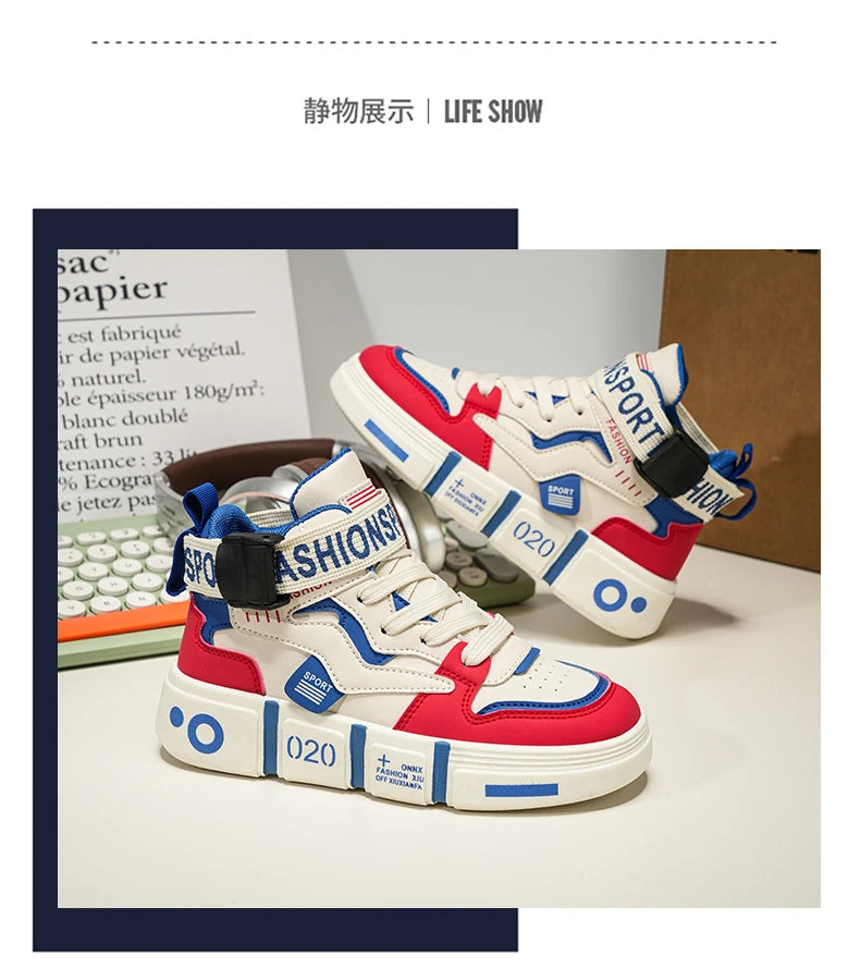 Children High Top Shoes Boys Sneaker Daily Walking Luxury Design Printed 6 To 12 Years Youth Boys Sports Shoes