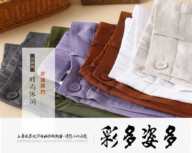 Women's Shorts Cotton Linen High Waisted Short Pants Casual Loose Solid Purple Button Summer Shorts for Women