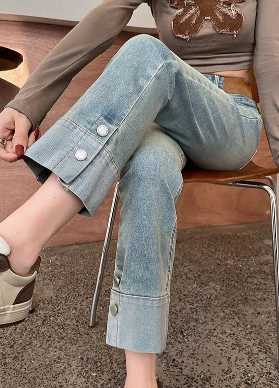 Woman Jeans High Waist Straight Leg Denim Pants for Women  Fitted Vintage Chic and Elegant Unique 90s Teenagers Vibrant Trousers