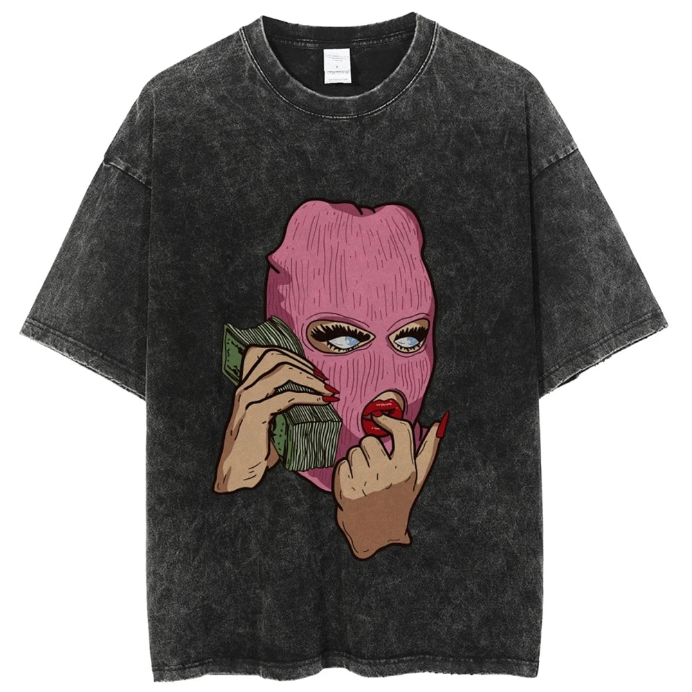 Cotton Women's T-Shirt Abstract Skull Call Women's Print Shoulder Round Neck Wash Summer Designer Trend New Short Sleeves