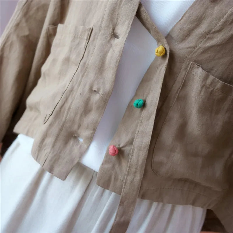 Women Long Sleeve Jackets New 2022 Autumn Vintage Style All-match Loose Comfortable Cotton Linen Female Casual Coats B2100