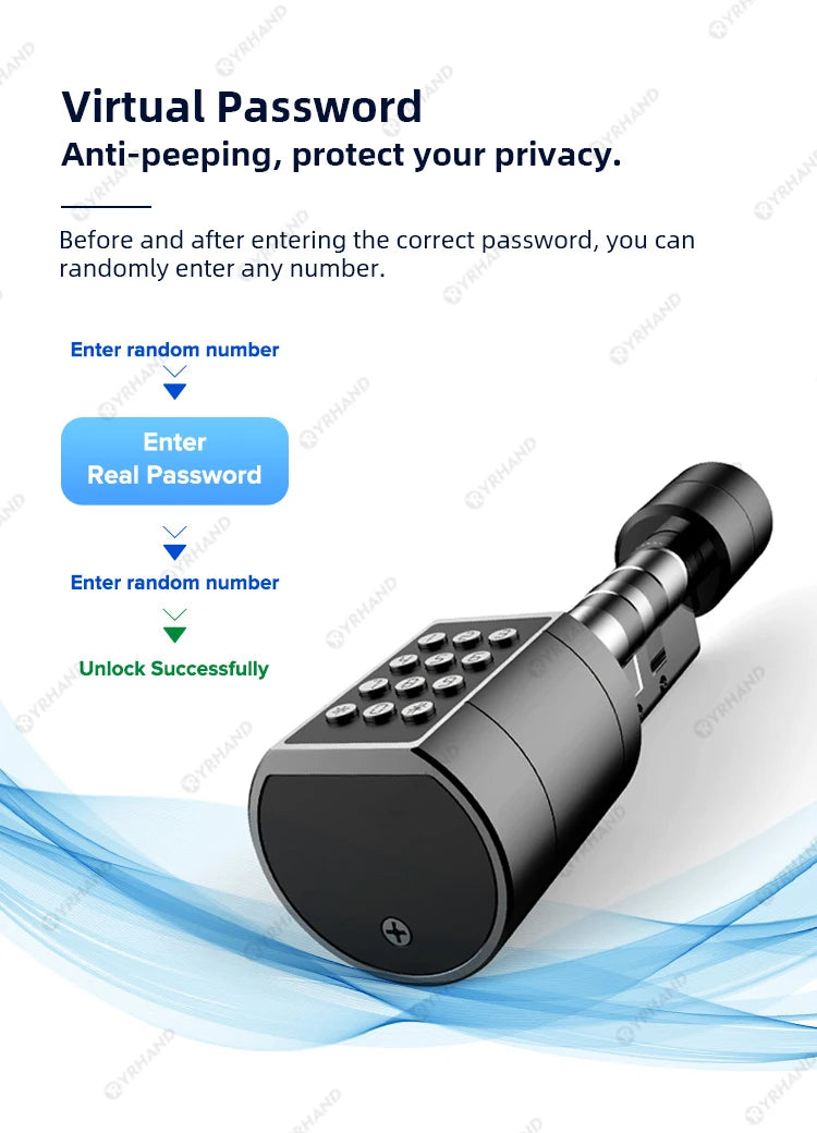 Smart Euro Cylindrical Door Lock ttlock app Keyless Security Entry Mechanical Key Waterproof fingerprint door lock For home