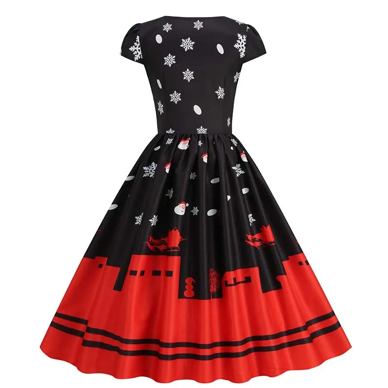 Christmas Dresses for Women Winter Pinup Rockabilly Sexy Cosplay Party Dress Santa Claus Snow Print Cocktail Prom Dress