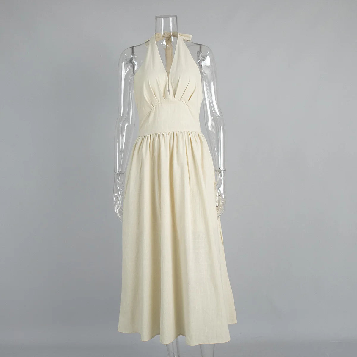 Talenza Spring V-Neck Long Dress Women White High Waist Slim Backless Lace-up Beach Holiday Dress Sleeveless Casual Female Dress