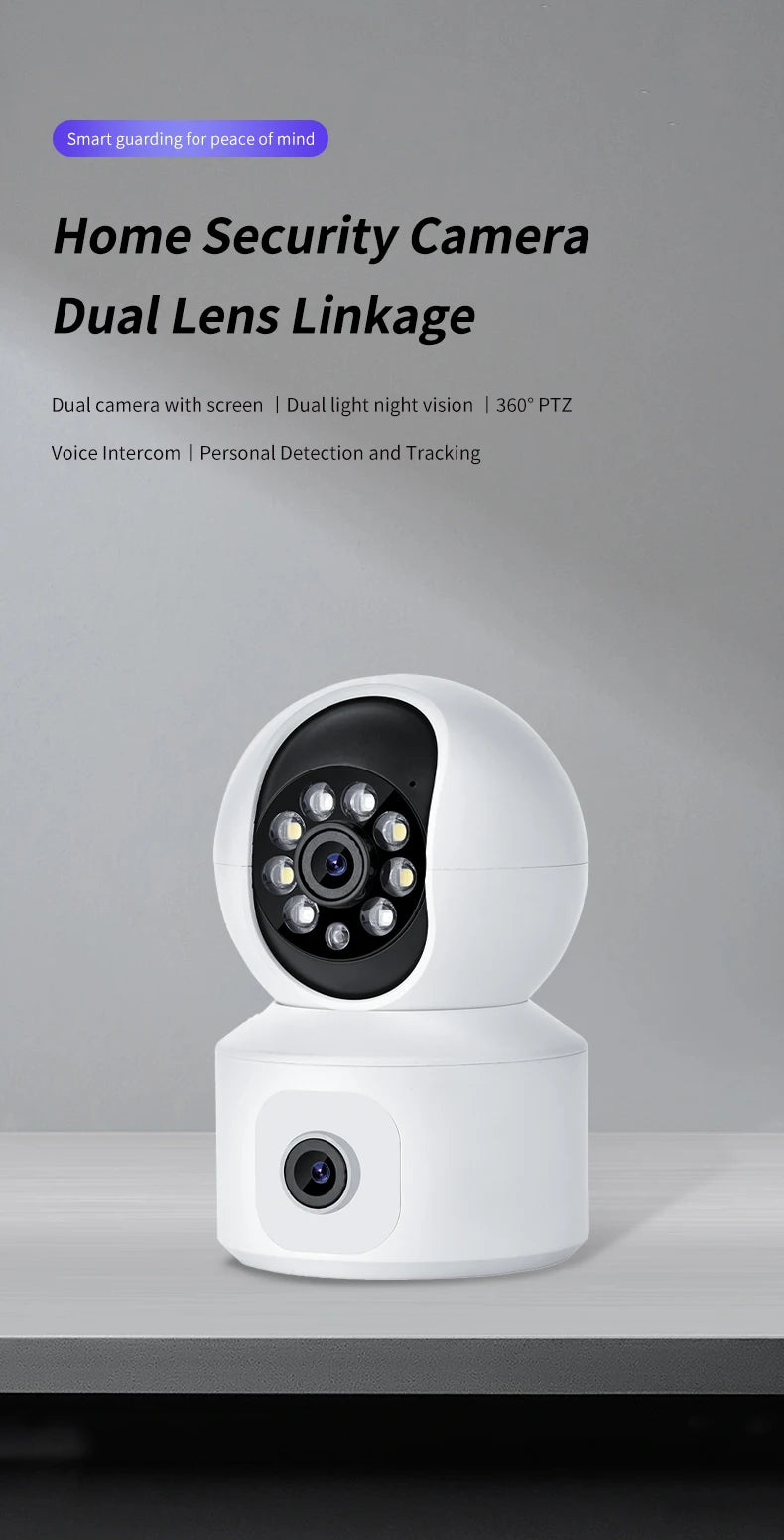 Home Security Camera 1080P Dual Lens WiFi Indoor Outdoor Night Vision Motion Detection Two Way Audio Waterproof Cloud Storage