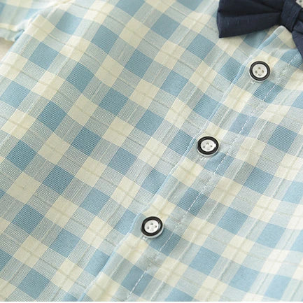 Boy Suit Summer Newborn Baby Clothes Summer Gentleman Children's Dress Lattice Shirt Strap Short+socks 3-piece Suit.