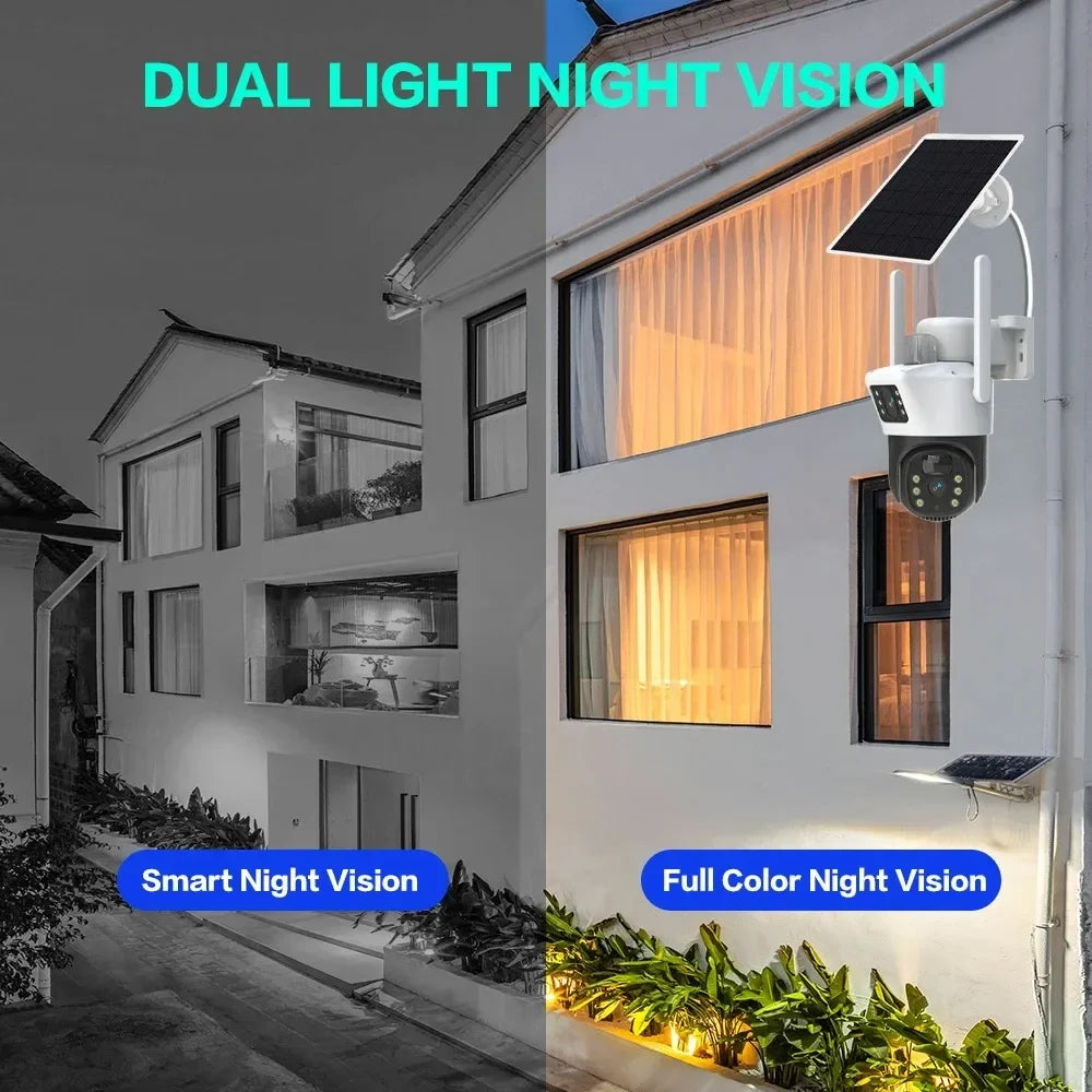Solar Security Camera 4K 8MP Wireless PTZ Outdoor 360° Coverage 2-Way Audio Human Detection Night Vision 256GB WiFi/IP PIR Alarm