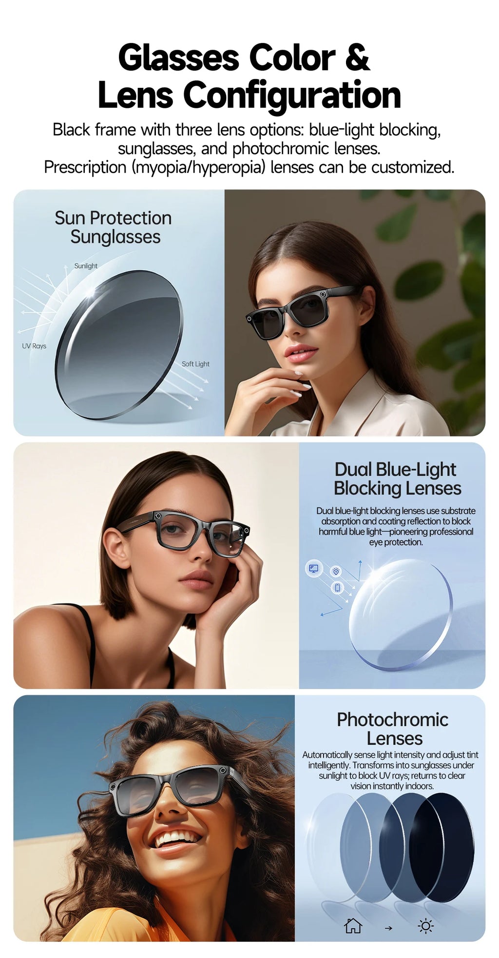 LIGE New Camera SunGlasses 800w Pixel Camera Recording Noise Reduction Ai Recognition Translation Anti Blue Light Smart Glasses