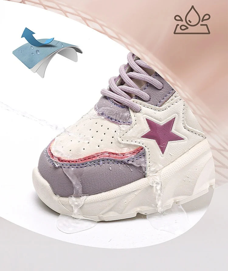 Fashion children's sports shoes boys and girls sports shoes 4 to 10 years old college wind PU leather shoes outdoor casual shoes