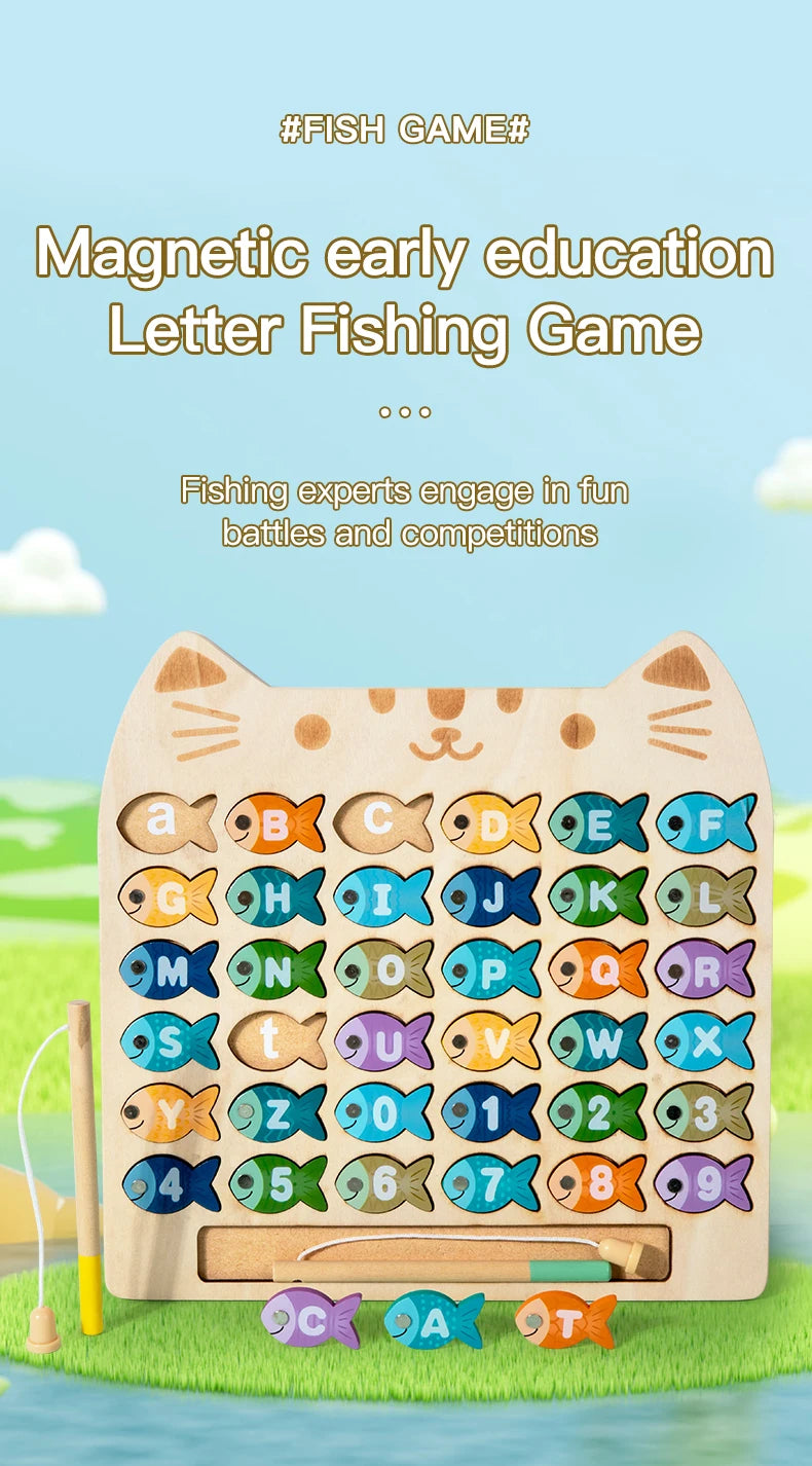 Kids Wooden Fishing Game Toys Gifts Early Education Alphabet Numeric Cognitive Toys Children Interactive Games Toys for Gifts