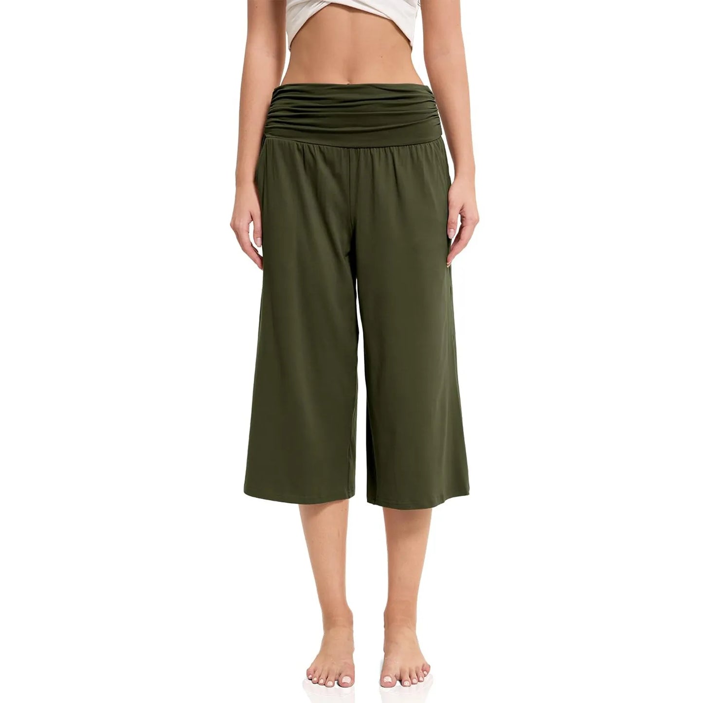 women pants summer loose cropped pants High Waist Solid Color Casual Trousers Pants With Pockets cozy breathable pantalon femme