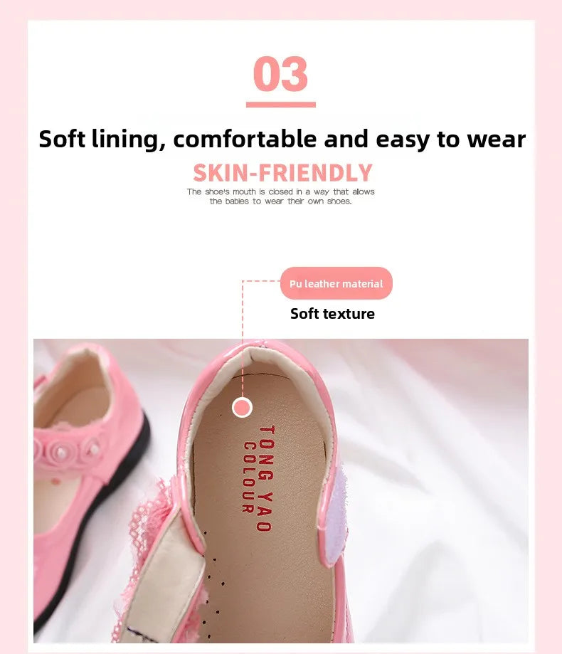 Kids Black Performance Shoes Soft Sole for Students Flat Shoes Casual Versatile 2025 New Kids Princess Shoes with Sweet Pendant