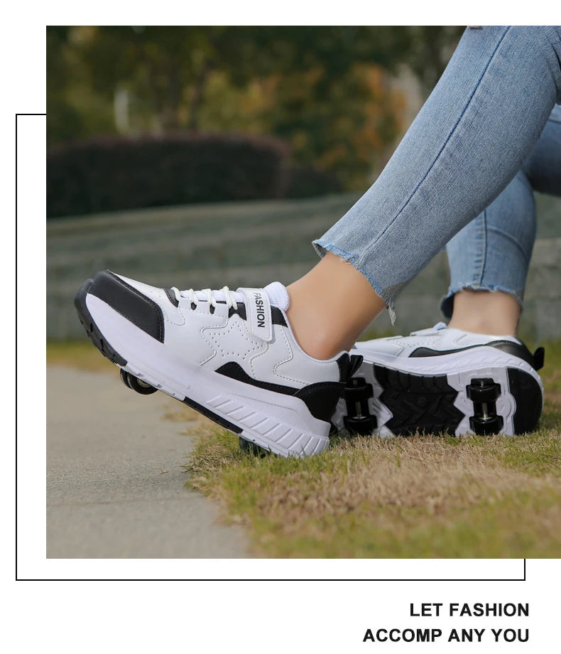 Kids Roller Skate Shoes Fashion Casual Sports Children 4-Wheels Sneakers for Boys and Girls Gift Nice Footwear