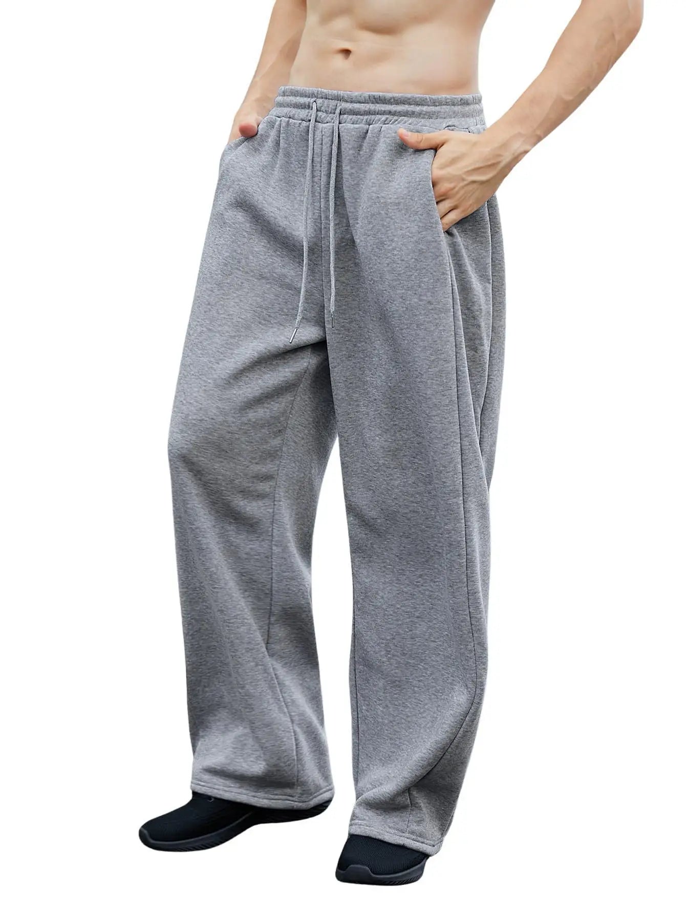 European and American men's waist trousers waist drawstring straight wide-leg loose trousers sports trousers pocket men pants