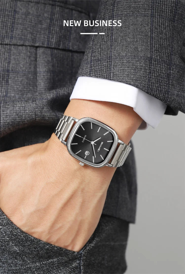 SKMEI Men's Quartz Watch Retro Square Zinc Alloy Case Gold Stainless Steel Band, 30M Water Resistance Time & Date Functions 2551