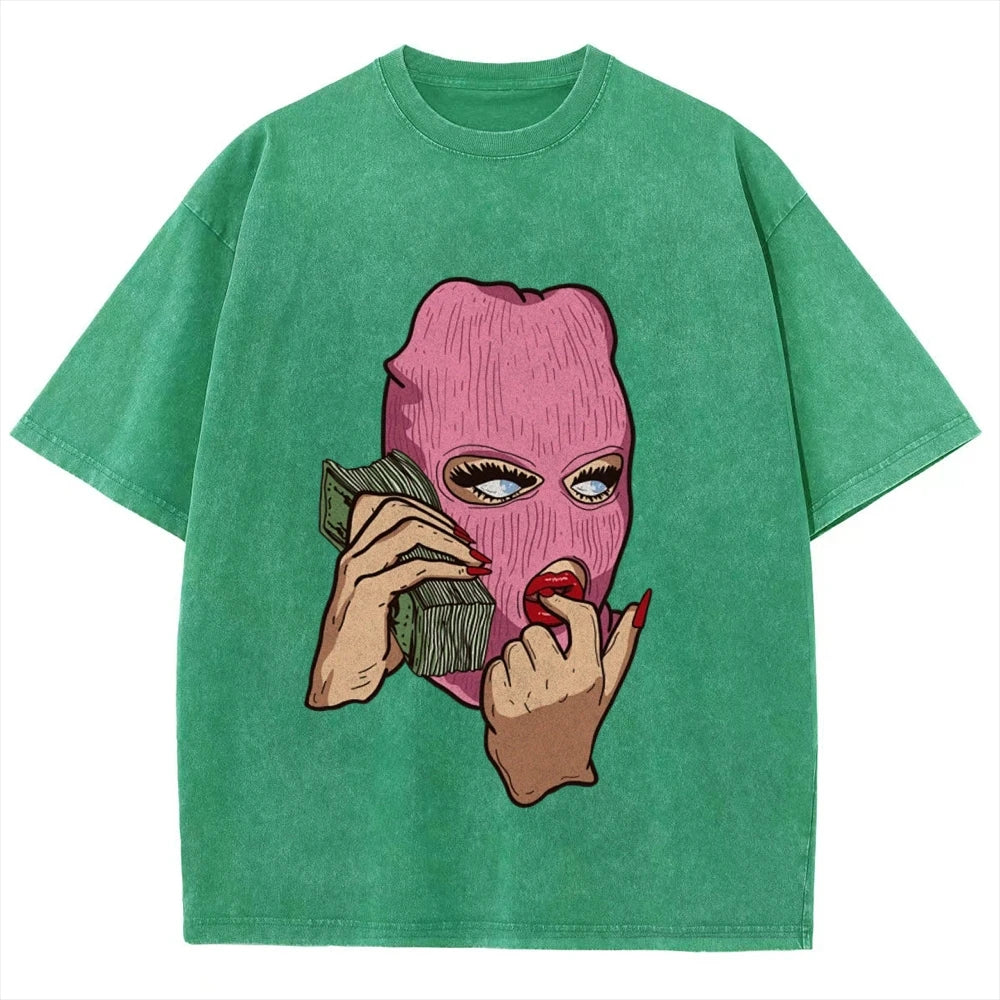 Cotton Women's T-Shirt Abstract Skull Call Women's Print Shoulder Round Neck Wash Summer Designer Trend New Short Sleeves