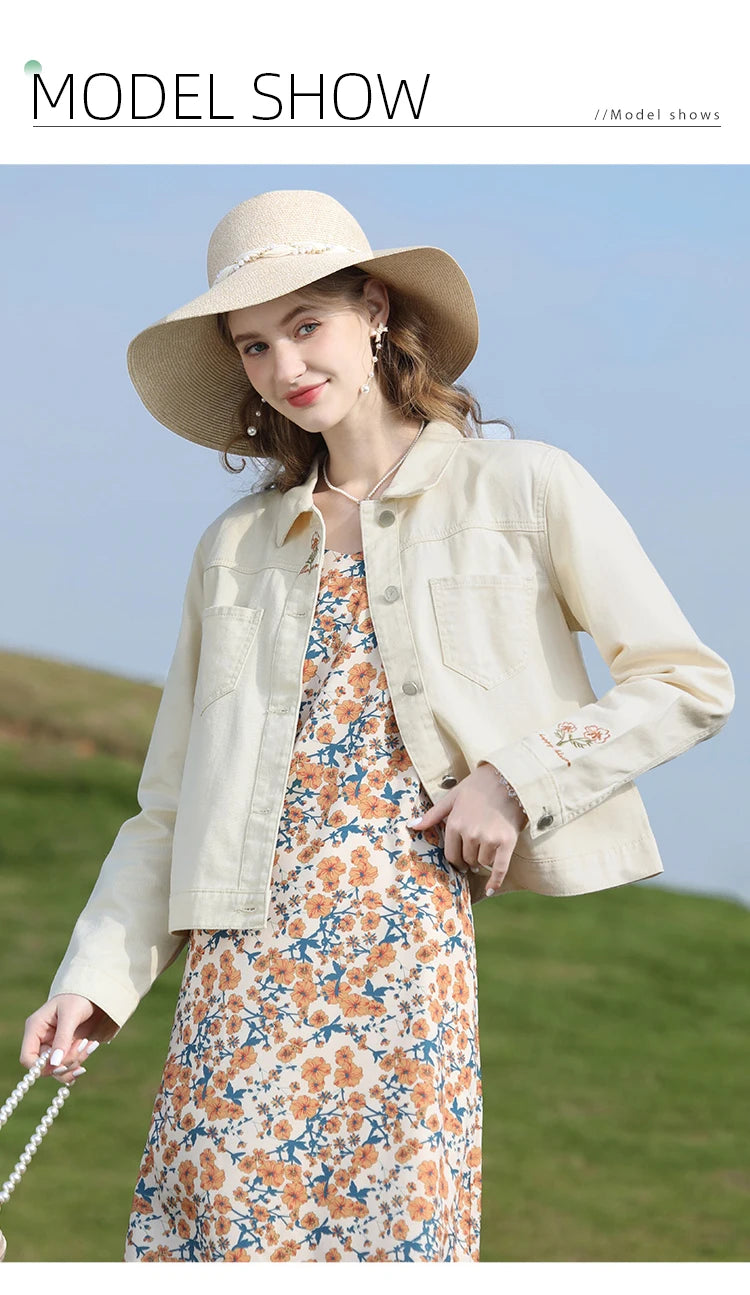 I BELIEVE YOU Denim Jackets for Woman French Embroidery Women's Coat 2023 Spring Casual 100% Cotton Female Clothes 2231184874