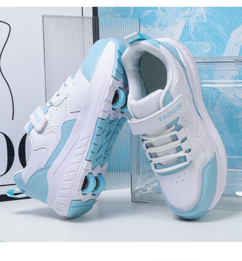 Kids Roller Skate Shoes Fashion Casual Sports Children 4-Wheels Sneakers for Boys and Girls Gift Nice Footwear