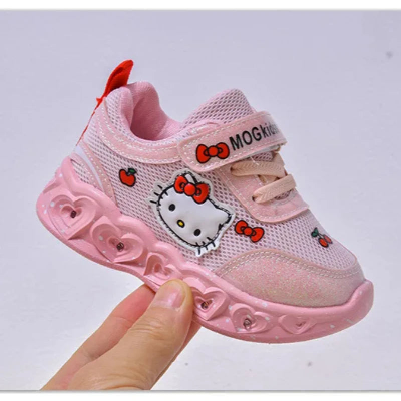Kids'Casual Shoes Girls Led Light Cartoon PU Leather Fashion Sport Flat Bottom Shoes Breathable White Pink Size 21-30