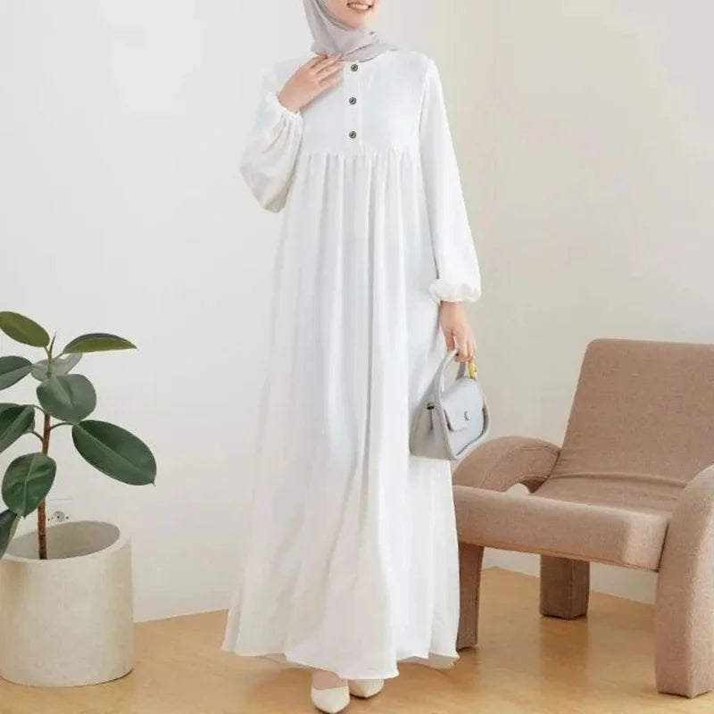 Muslim Women's Long Dress Spring Autumn Fashion Solid Color Loose Dreses Casual Full Sleeveless Maxi Dress Robe Femme