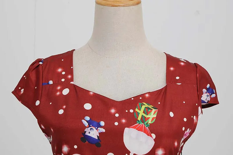 Christmas Dresses for Women Winter Pinup Rockabilly Sexy Cosplay Party Dress Santa Claus Snow Print Cocktail Prom Dress