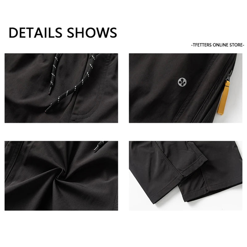 TFETTERS Autumn New Zipper Pocket Men Pants Drawstring Elastic Waist Pants Men Fashion Stitching Design Trouser for Men Clothes