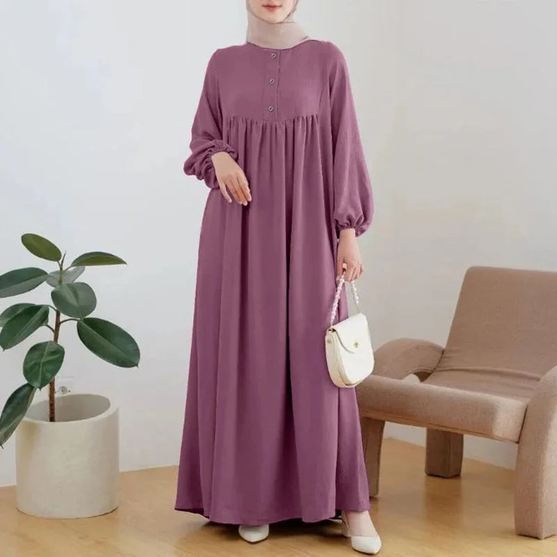 Muslim Women's Long Dress Spring Autumn Fashion Solid Color Loose Dreses Casual Full Sleeveless Maxi Dress Robe Femme