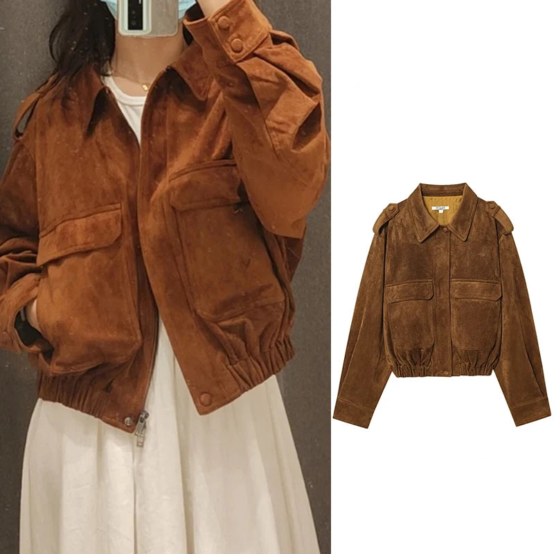 Women's Jacket 2025 New Fashion Autumn Winter Vintage Suede Jacket for Women Casual Chic Ladies Coat